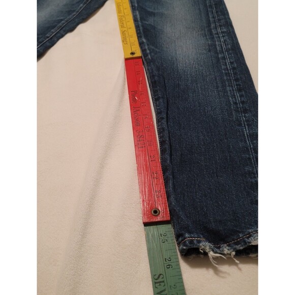 Moussy Vintage SZ 25 Wms Button Fly Jeans  Dark Wash Hand Distressed Japanese - Picture 14 of 14